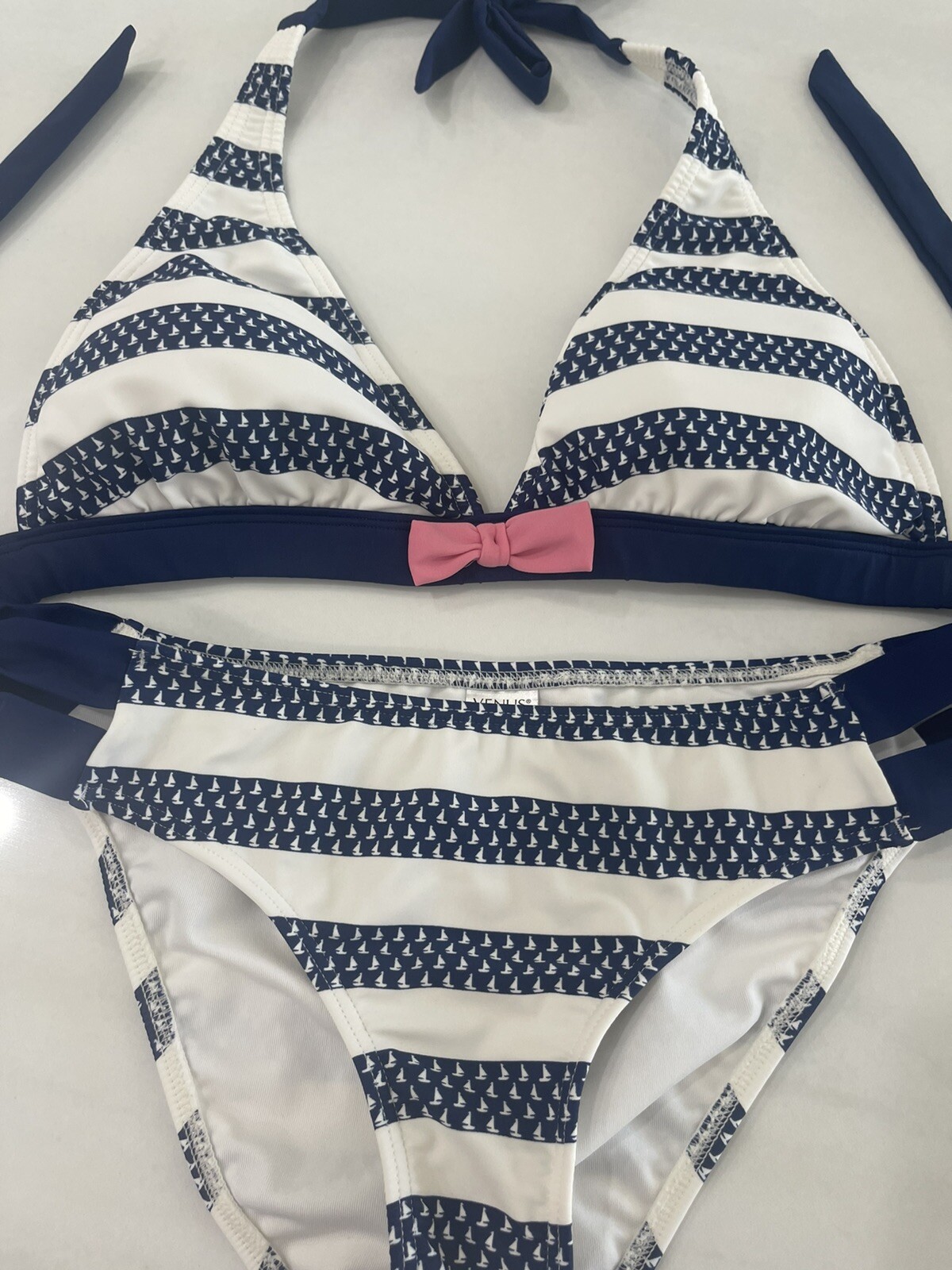 Venus Blue & White Boat/ Nautical Swimsuit Bikini Top… Gem