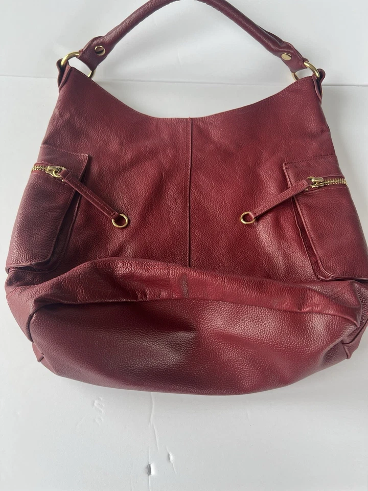 Bolso de hombro de cuero Linea Pelle rojo con herrajes dorados forro marrón ¡Precioso! Foto 2 de 4