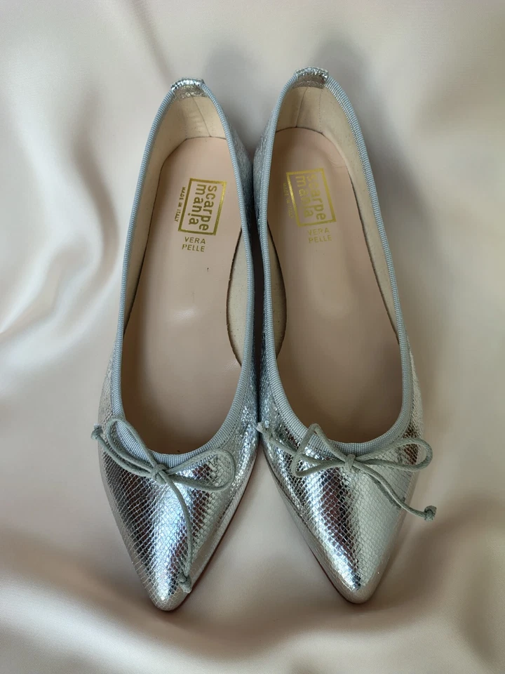 Scarpe argento effetto serpente vipera basse ballerine vera pelle Italia - Immagine 4 di 4