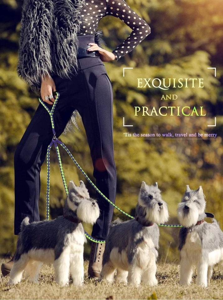 Correa triple resistente para perro de 4,6 pies con mango suave - reflectante verde de seguridad Foto 4 de 4