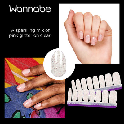 Color Street Wannabe Nail Polish Strips Set Pink Glitter Overlay NEW
