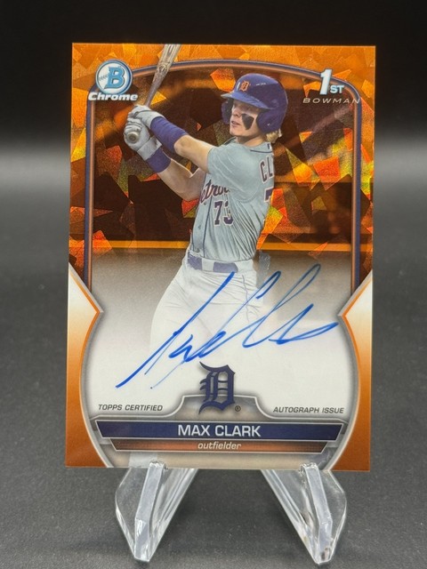 Max Clark 2023 Bowman Draft Sapphire Chrome Auto Orange Refractor 1st /25 Tigers
