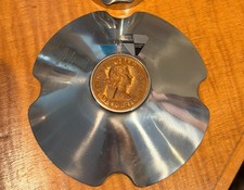 Vintage Old Hall Stainless Steel Ashtray / Trinket Dish with Inset British Penny