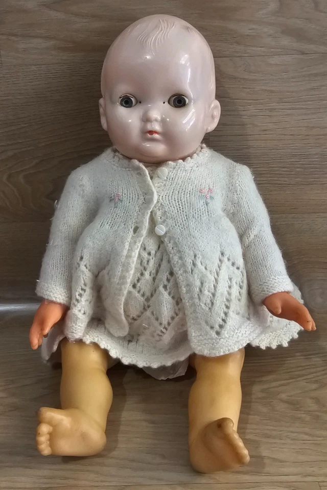 Vintage Antique Baby Doll Blinking Eyes Molded Hair Soft Body Posable - Image 1 of 4
