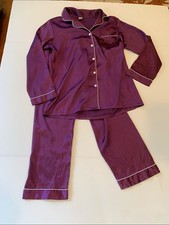 Women  s Small Purple Satin Button Front Long Sleeve Top and Pants Pajama Set