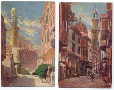 Cairo Egypt Mosque Keit-Bey & Street In Old Cairo Lot of 2 c1913 Postcards