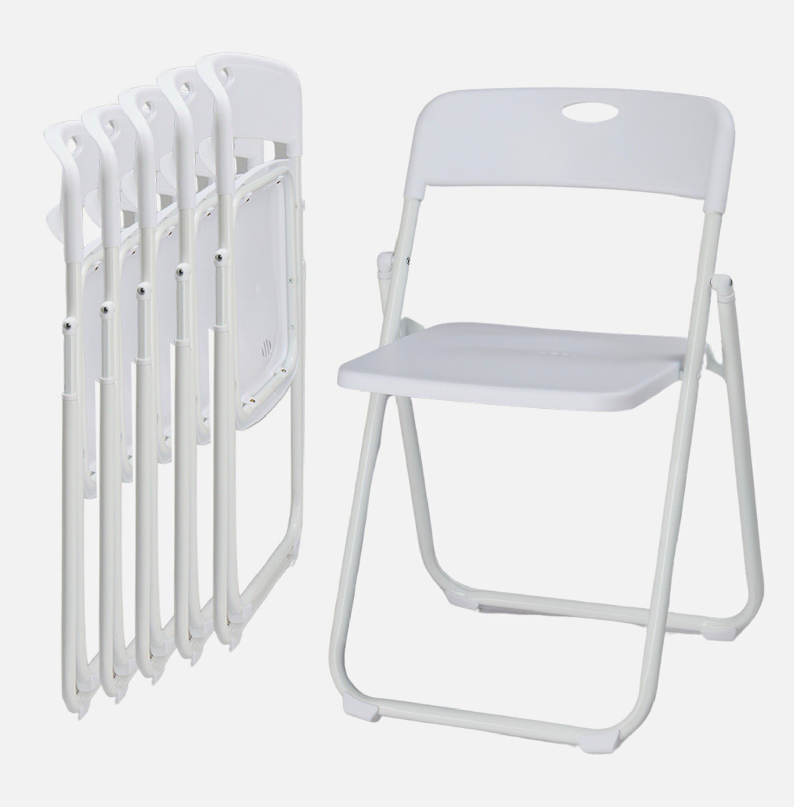 White Folding Chairs 6 Pack 300LBS Capacity Plastic Seat Metal Frame
