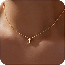 Cross Necklace for Women Girls, Dainty 14K Gold Silver Plated Cross Choker Penda