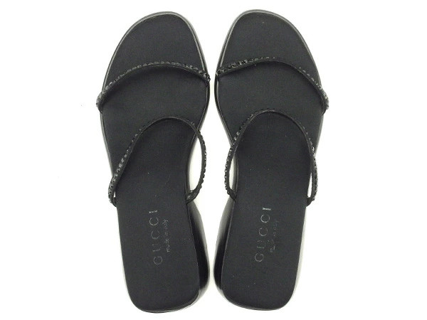 GUCCI Sandals #34 1 2C Women's Black T1650 Brand High Brand Vintage thumbnail 2