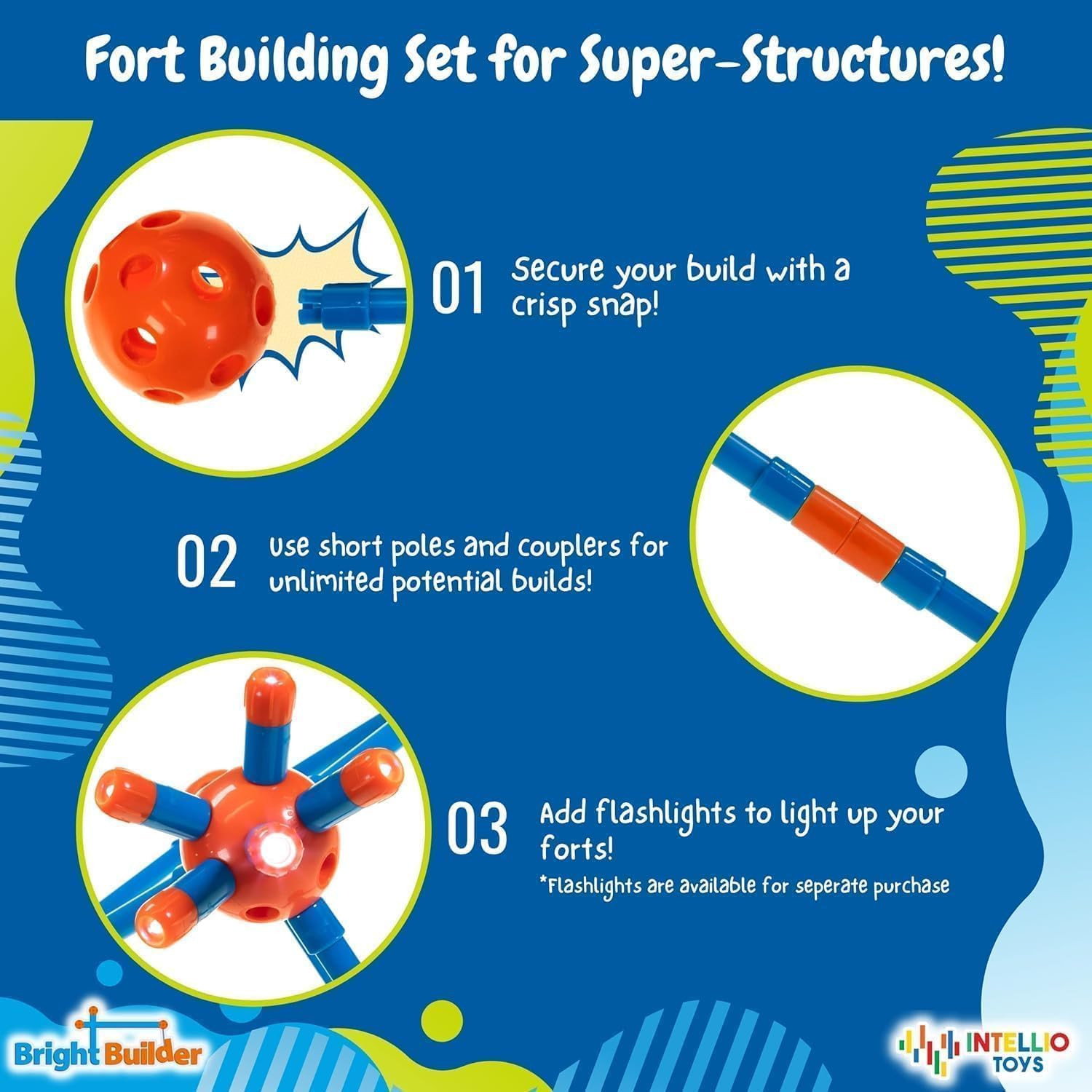 Fort Building Kit for Kids 4-8 - 100 Pieces - DIY STEM Fort Making Set for Indoo