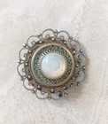 Vintage Israel Sterling Silver Filigree Round Brooch Pendant With Opal Gemstone