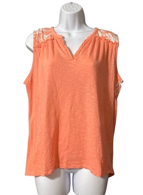 Women Basic Editions Pink Sleeveless Pullover Cotton Top Sz L - Image 2 of 4