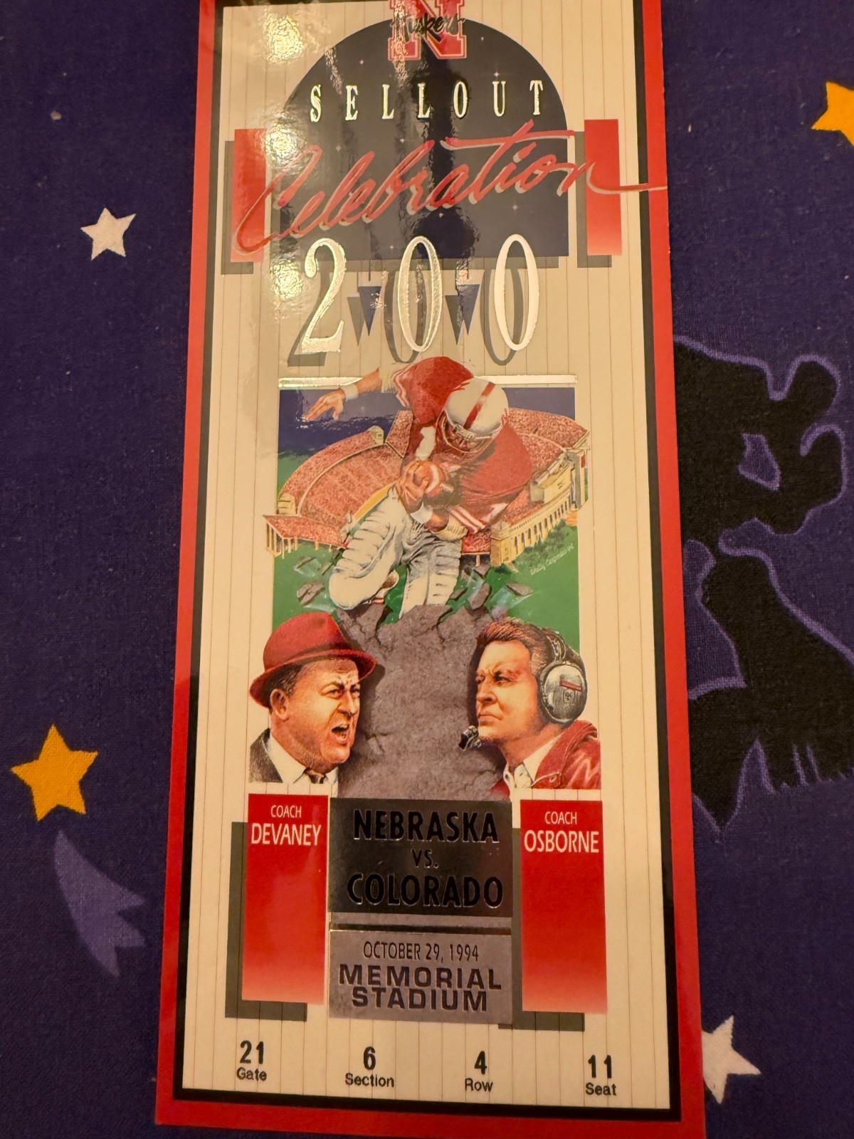 nebraska football ticket 200 straight sellout oct 29 1994