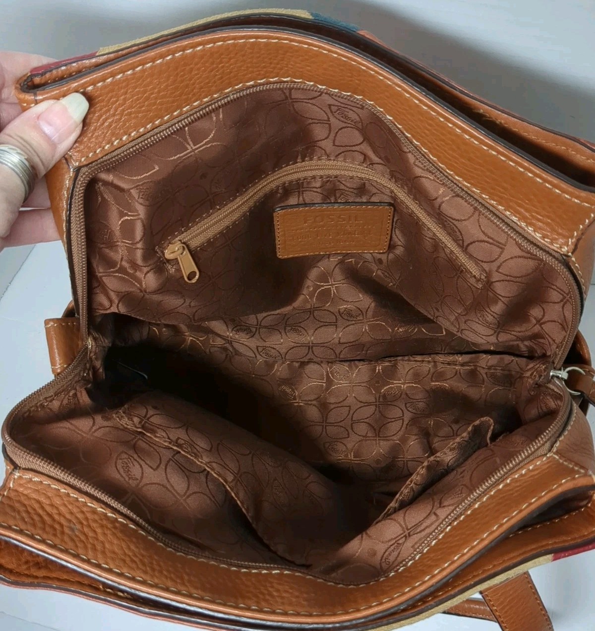 FOSSIL Multi-Color Patchwork Leather/Suede Small … - image 13