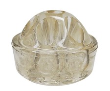 Vintage Clear GLASS Round FROG FLOWER HOLDER 7 Hole Dome Top 7