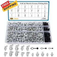310PCS SAE & Metric Grease Nipple Assortment Kit, Hydraulic One Size, Sliver 