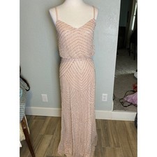 Adrianna Papell Beaded Maxi Dress Blush Pink Art Deco Sequin Gown Size 2