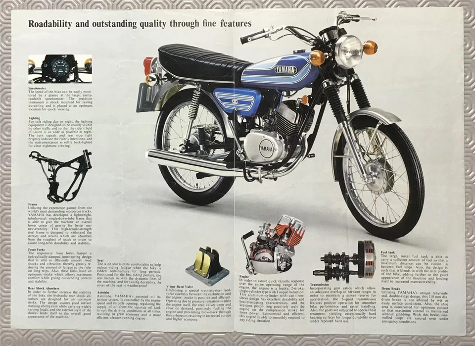 YAMAHA RS100 Motorcycle Sales Brochure c1970s  Ref LIT-032032/50.12x39 - Image 2 of 2