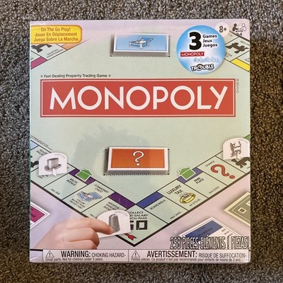 Hasbro: 3 Games in 1 -Monopoly, Chutes & Ladders, Trouble (2024) NEW