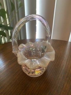 Fenton Glass Basket Mini Pink Champagne Opalescent BOWS PATTERN