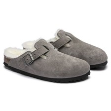 Birkenstock Boston Shearling Suede Leather 1017651 Stone Coin EU 39
