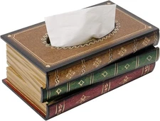 Crafted Classical Retro Wooden Antique Book Tissue Box Cover Multicolor 