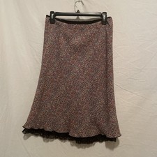 LOW RISE Floral Y2K CREPE Slip Skirt Pink floral lace trim Midi LARGE