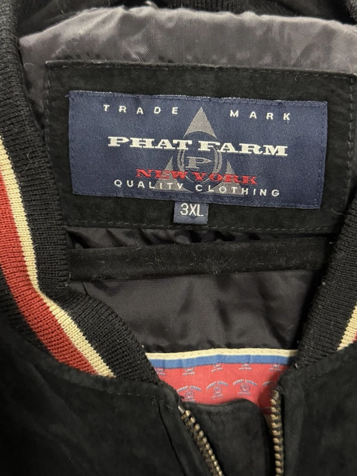 Vintage 90s Y2K 2000s Phat Farm Full Zip Leather Jacket Mens 3XL Hip Hop Varsity - Image 3 of 4