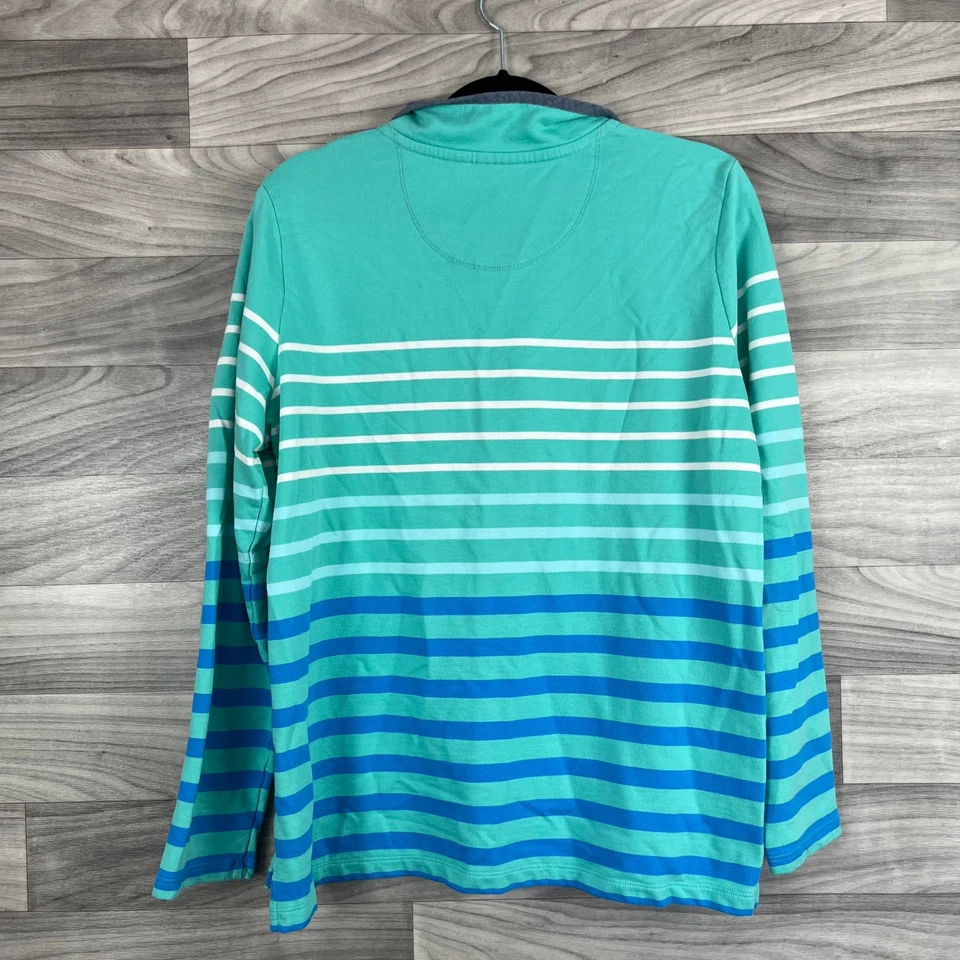 L.L.Bean 卫衣女式大号绿色蓝色条纹橄榄球套衫休闲上衣 — 第 2/4 张图片