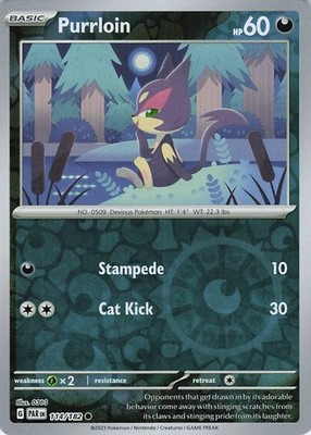 Purrloin Reverse Holo 114/182 Common SV04: Paradox Rift NM Pokémon