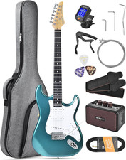 Leo Jaymz Electric Guitar Kit Teal SSS Pickups w/ Amp Gig Bag Beginner Set