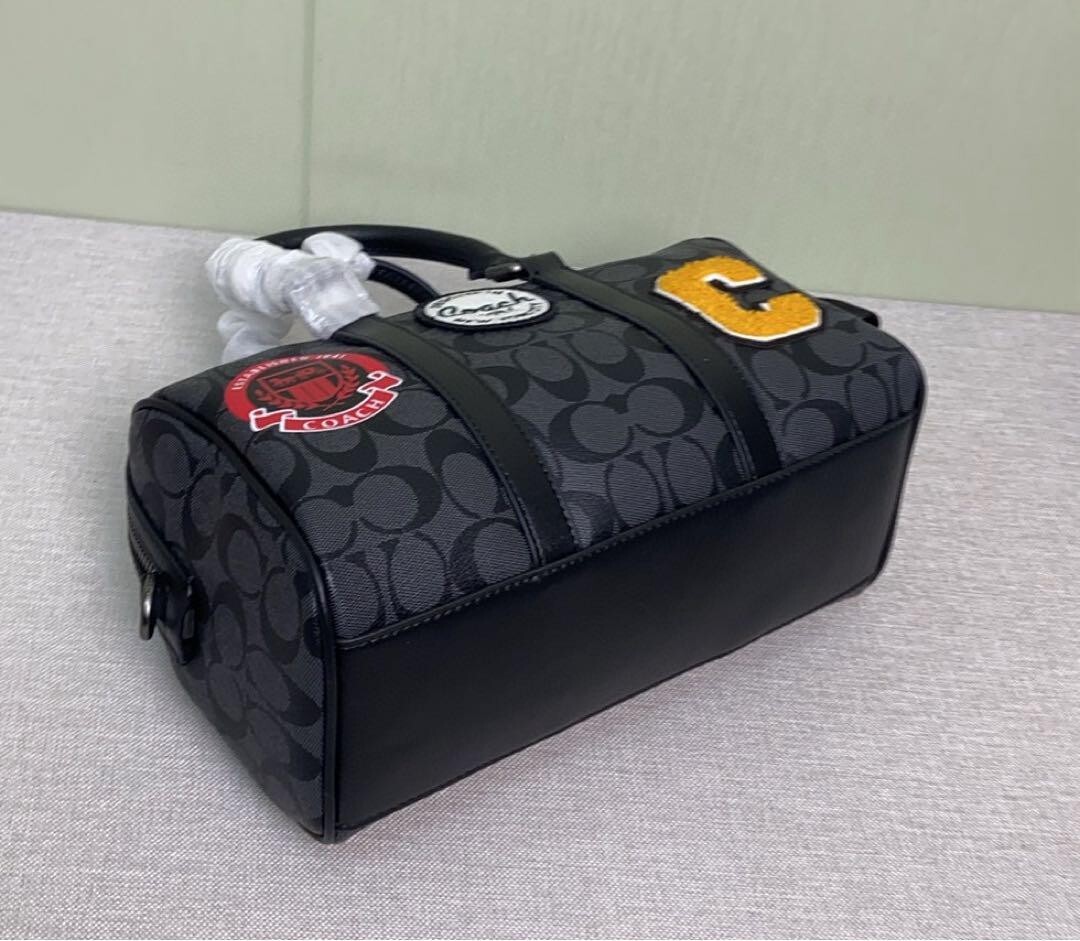 COACH CY821 Boston Bag Badge Design Charcoal Gray Canvas/Calfskin