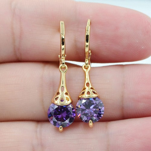 18K Yellow Gold Filled Women Blue Topaz Teardrop Dangle Earrings Jewelry - Picture 6 of 16