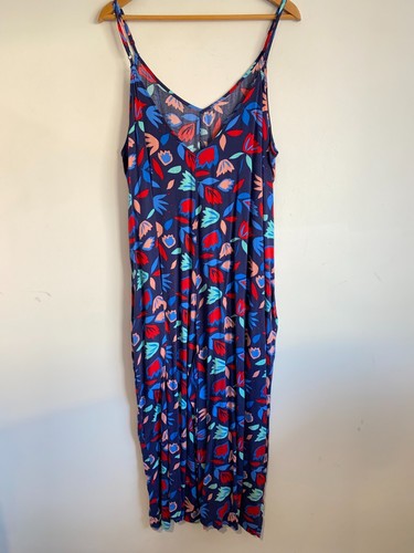Sussan Jumpsuit Womens Plus Sz 20 Blue Red Floral Strappy V-Neck Pockets Comfy - Picture 5 of 13