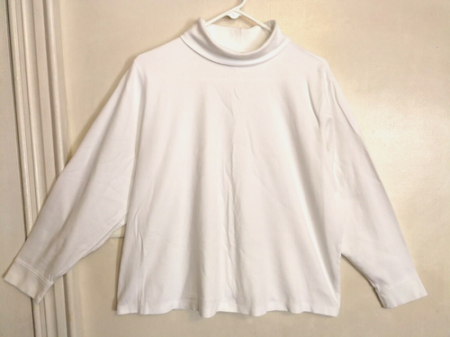 LL Bean Damen Bluse 2X Plus Weiß Shirt Oberteil Langarm Rollkragen Freizeit