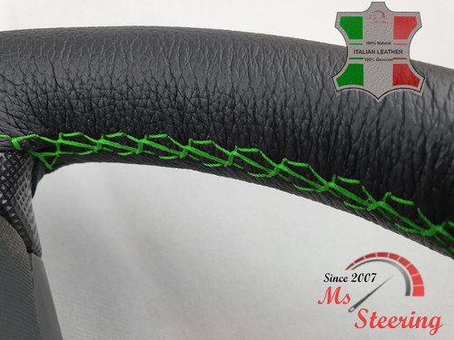 FOR ROVER 75 98-05 BLACK LEATHER STEERING WHEEL COVER, GREEN 2 STIT - Picture 11 of 12