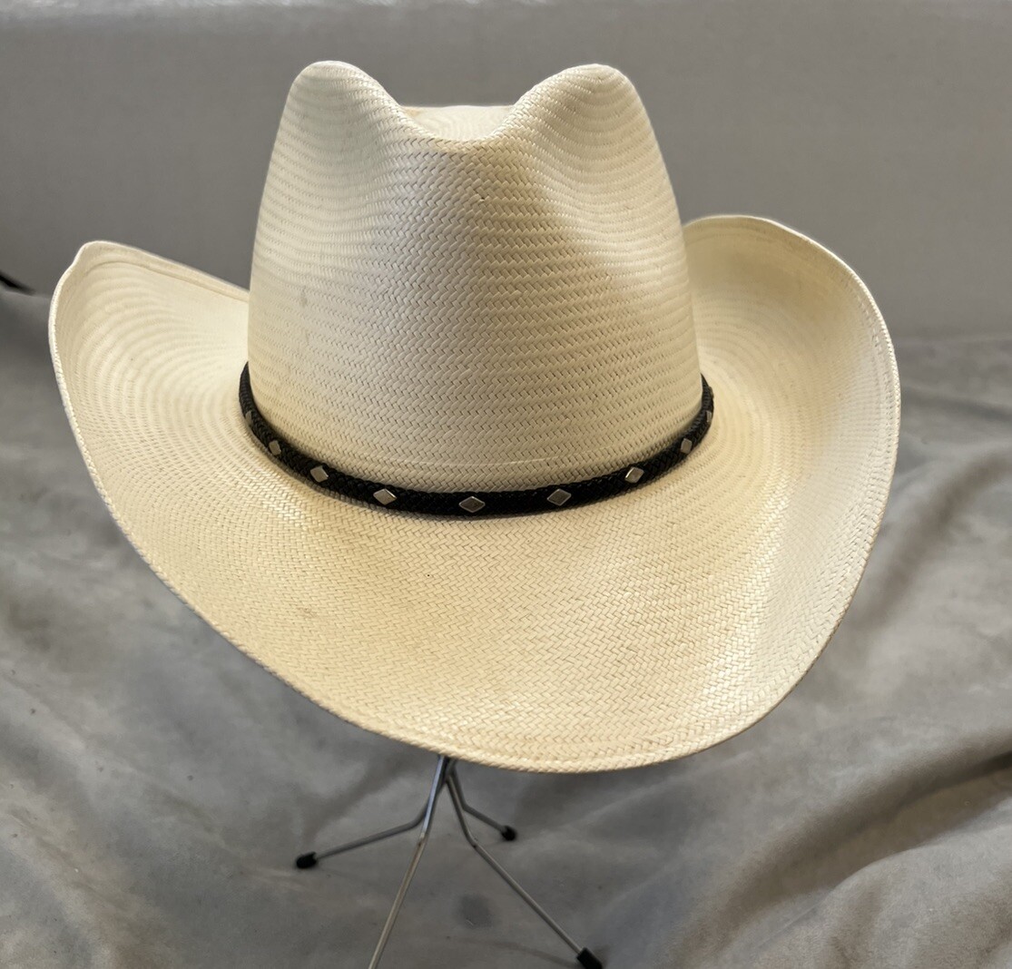 Stetson 5X XXXXX Straw Cowboy Hat Leather/Silver Band sz 7 1/8 EUC