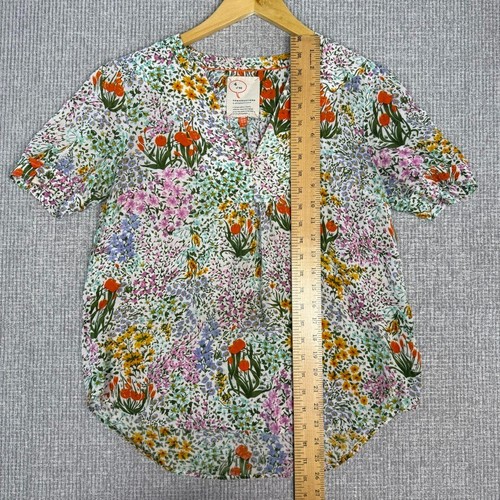 ANTHROPOLOGIE 4of 52 Conversations Floral Short Sleeve Blouse Sz 4 V-Neck boho - Picture 6 of 11