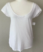NWT FREE PEOPLE  Dylan Cap Sleeve Scoop Neck Curved Hem Tee Ivory Cotton Wms L