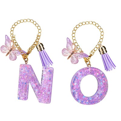 1Pc A-Z Letters Keychain For Women Tassel Butterfly Pendant Initial Keyring