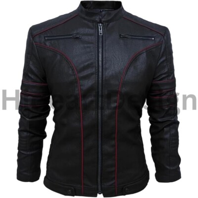 leather jacket black biker cafe racer brown mens real men size men's genuine