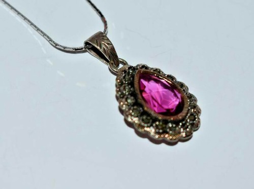 Elegant Pendant Marcasite Silver 925 Assay Value Inserts Gold Europe Vintage - Picture 2 of 7