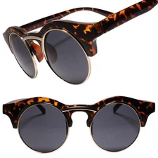 Vintage Classic Half Frame Semi-Rimless Round Circle Tortoise Sunglasses