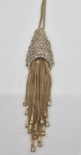 Vintage Schmuckset Gold Ohrringe Halskette & Anhänger Gold Quasten Pave Kristalle - Bild 10 von 12
