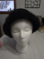 Betmar New York Black Velvet Hat Faux Fur Trim