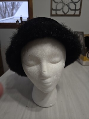 Betmar New York Black Velvet Hat Faux Fur Trim | eBay