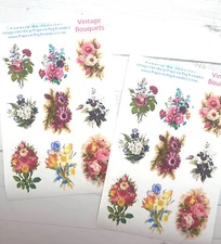 Art Stickers Vintage Bouquets Flowers 2 Sheets 18 Stickers Journal Embellishment