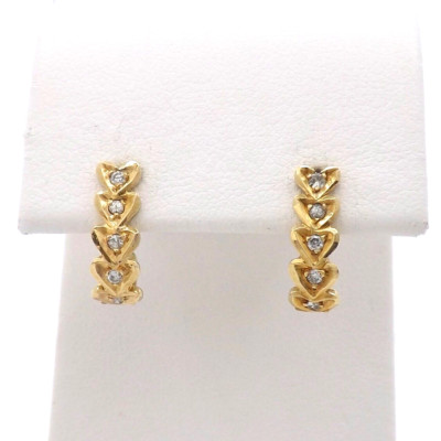 Massive 14k Gelbgold natürliche Diamant Herz Tennis J Creolen Ohrhänger Neu