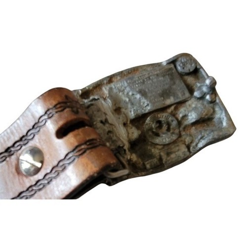 Siskiyou Pewter Metal Vintage Brown Leather Belt with Engraved Buckle Vtg 1983 - Picture 5 of 16