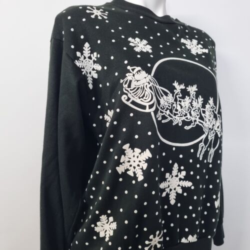 Vtg Grandma All Over Ugly Christmas Sweatshirt Black Puffy Santa Reindeer XL - Picture 3 of 6